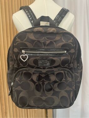 COACH Poppy Daisy Discontinued Black Backpack F20046 Sateen *flaw